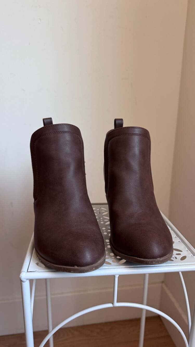 DV Dolce Vita Brown Faux Leather Ankle Boots with Stacked Heel